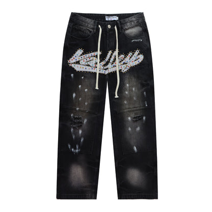 VALLEY Embroidered Rhinestone Jeans #8253